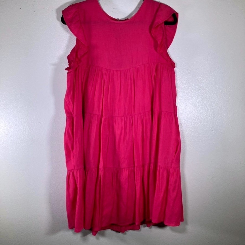 After Market Womens M Hot Pink Ruffle Tiered Mini Dress Sleeveless Pockets
